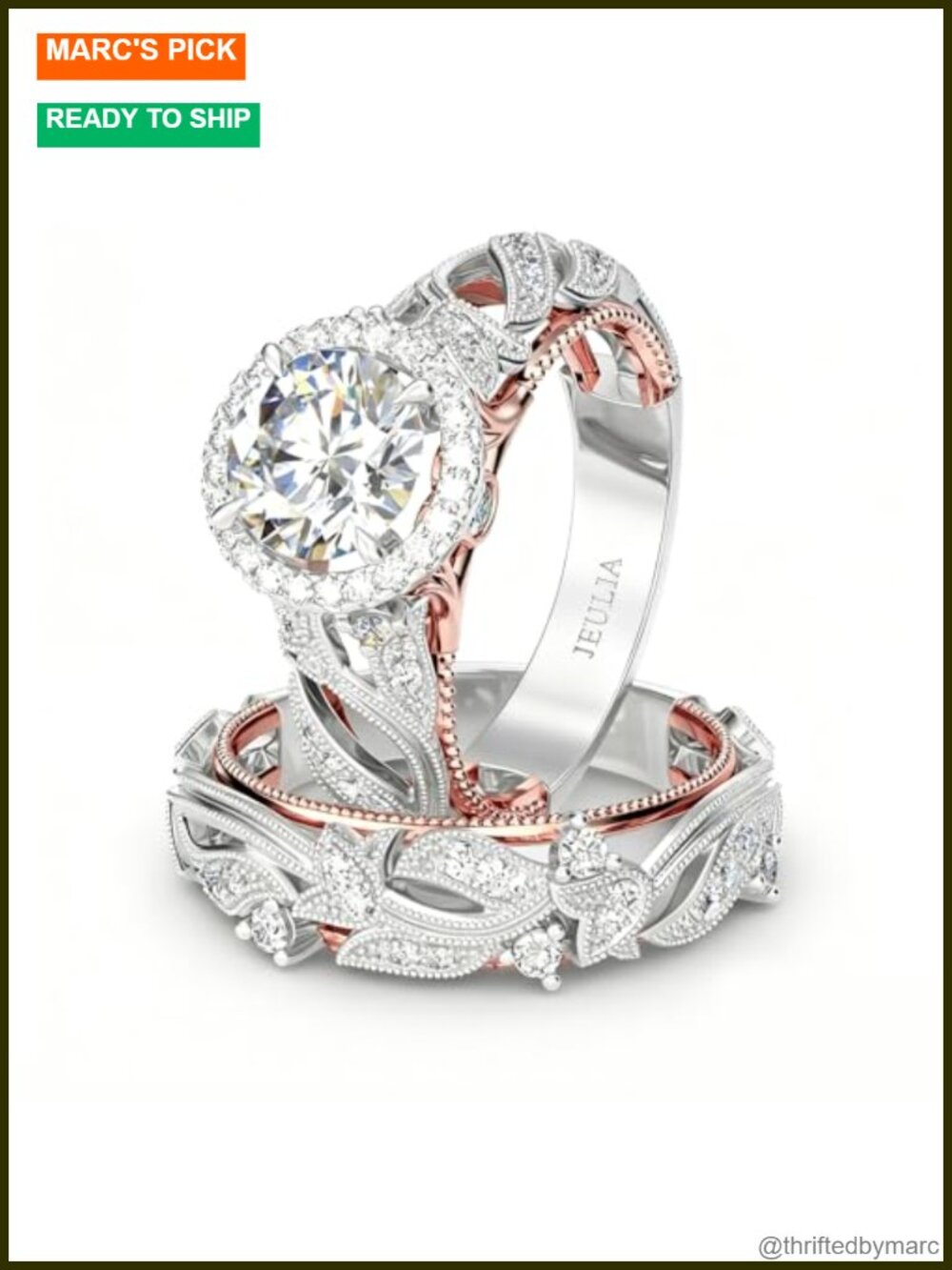 925 Sterling Silver Rose Gold Plated Wedding Ring Set Halo Engagement Promise